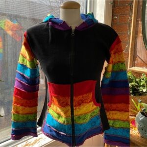 Rainbow Chakra Global Village Medium Patchwork Zip-Up Hoodie